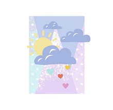 Illustratie met zon, wolken en harten