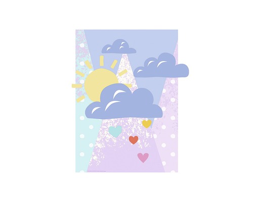 Illustratie met zon, wolken en harten
