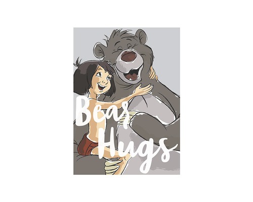 Illustratie van Mowgli en Baloe die elkaar omarmen, met de tekst Berenknuffels