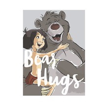 Illustratie van Mowgli en Baloe die elkaar omhelzen, met de tekst Berenknuffels.