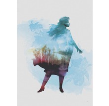 Silhouette van een vrouw met winterlandschap en kasteelmotief