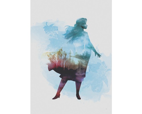 Silhouette van een vrouw met winterlandschap en kasteelmotief