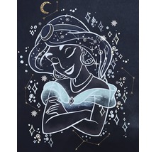 Illustratie van een lachende Jasmine met sterrenbeelden