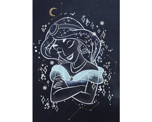 Tekening van prinses Jasmine met sterren en sterrenbeelden