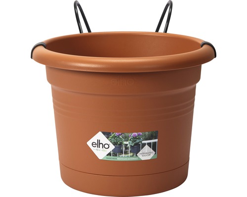 ELHO Green Basics Balkon pothouder all-in-1 Kunststof brons Ø 20 cm H 15 cm Bruine Elho balkonbak met geïntegreerde schotel en beugel