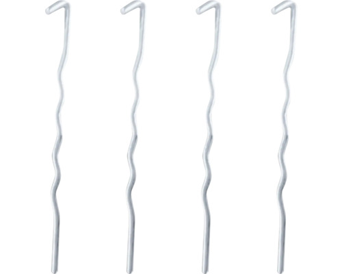 Vier gebogen draadstukken met haken