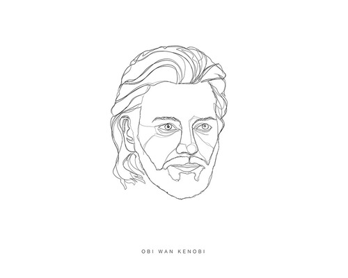 Obi-Wan Kenobi illustratie met dunne lijnen