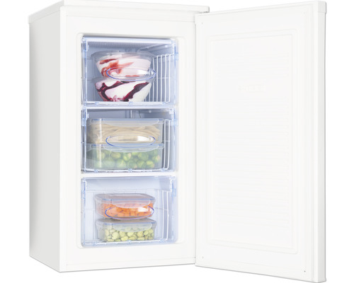 Vriezer met open laden en voedsel