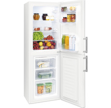 Geopende witte koelkast gevuld met voedingsmiddelen