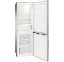 Geopende koelkast met vriesvak, voorzien van planken en lades