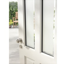 Geopende deur met glazen inzetstuk en deurklink