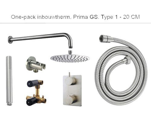 Complete inbouw doucheset One-pack Prima Ø20 cm geborsteld staal - model 1