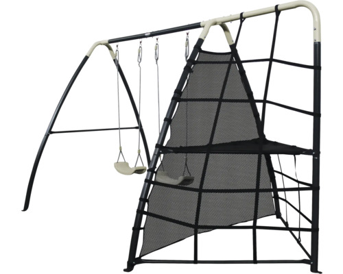 Speeltuinuitrusting met schommels, klimnet en platform voor kinderen