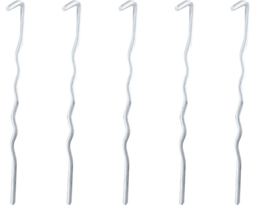 Vijf zilverkleurige metalen bevestigingspennen