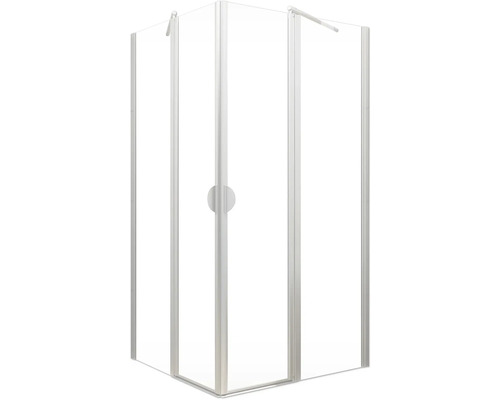 Hoekdouche met glazen deuren en metalen frame