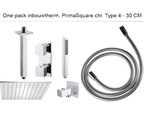 Complete inbouw doucheset One-pack Prima Square 30 cm vierkant chroom - model 4