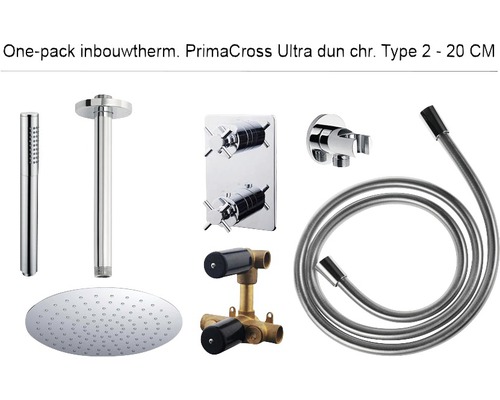 Complete inbouw doucheset One-pack Prima Cross ultra flat Ø30 cm chroom - model 2