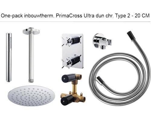 Complete inbouw doucheset One-pack Prima Cross ultra flat Ø20 cm chroom - model 2