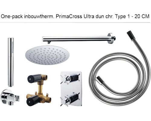 Complete inbouw doucheset One-pack Prima Cross ultra flat Ø20 cm chroom - model 1