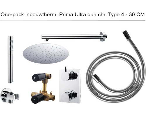 Complete inbouw doucheset One-pack Prima ultra flat Ø30 cm chroom - model 4