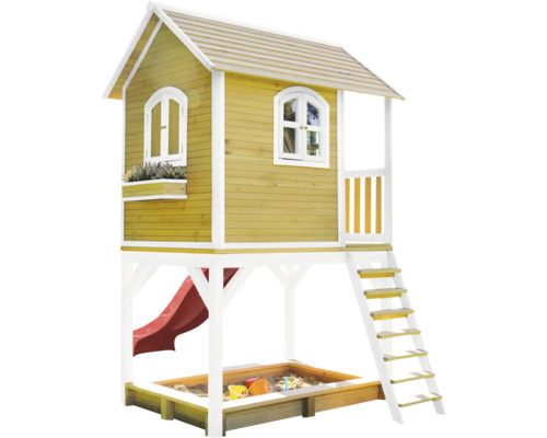 Speelhuis met zandbak, glijbaan en ladder
