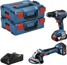 Bosch accu combopack met twee gereedschapskoffers, accuboormachine, accu haakse slijper en oplader