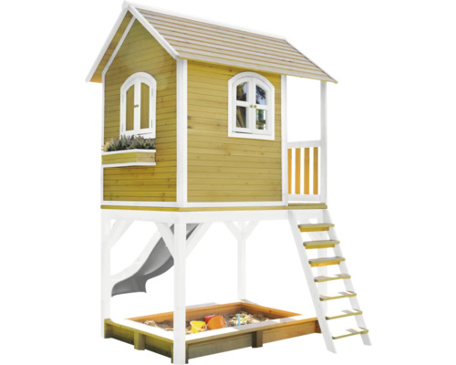 Speelhuis met zandbak, glijbaan en ladder voor de tuin