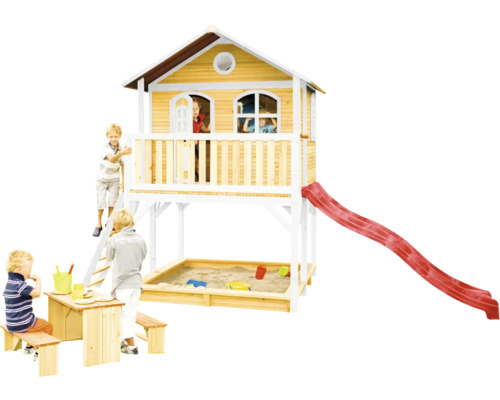 Speelhuis met zandbak, glijbaan en picknicktafel voor kinderen