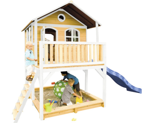 Speelhuis met zandbak en glijbaan voor kinderen