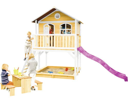 Speelhuis met zandbak, glijbaan en picknicktafel