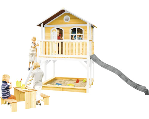 Speelhuis met zandbak, glijbaan en picknicktafel voor kinderen