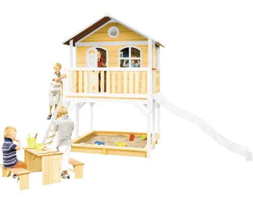 Speeltoren met zandbak, glijbaan en picknicktafel voor kinderen