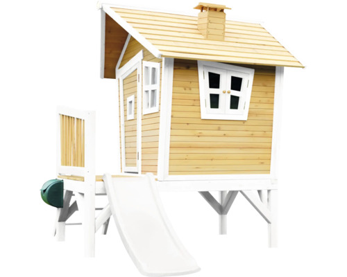 Houten speelhuis met glijbaan voor de tuin