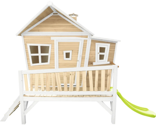 Houten speelhuis met glijbaan en trap voor de tuin