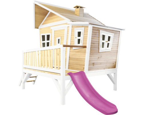 Houten speelhuis met glijbaan voor de tuin