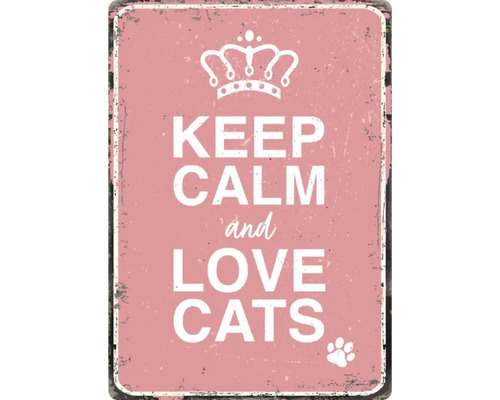 Metalen bord Keep calm and love cats 21x14,8 cm
