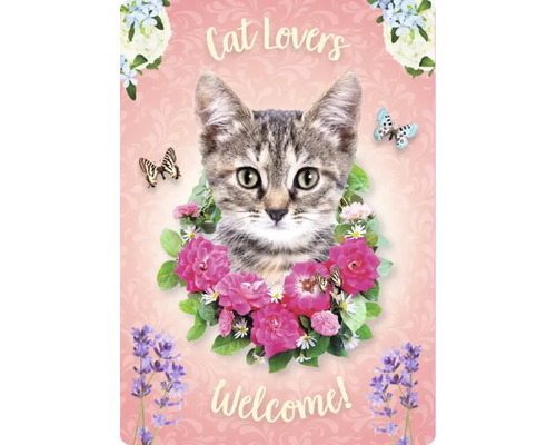 Metalen bord Cat lovers welcome 21x14,8 cm