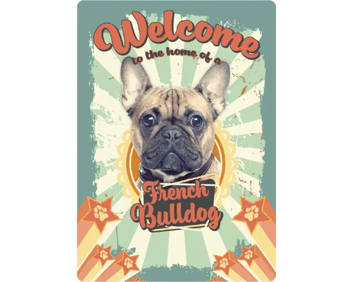 Metalen bord Welcome French Bulldog 21x14,8 cm