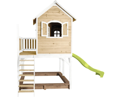 Speelhuis met glijbaan en zandbak van hout