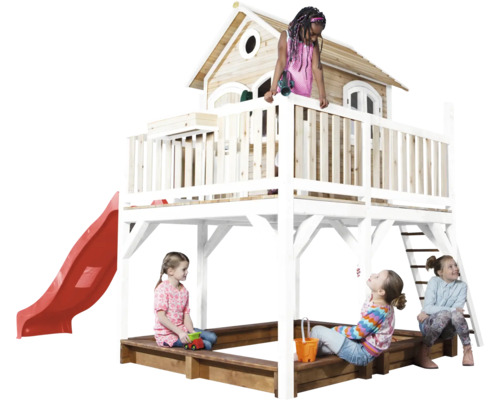 Speelhuis met glijbaan, ladder en zandbak voor kinderen