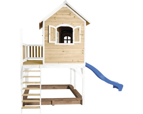 Speelhuis met glijbaan, zandbak en ladder