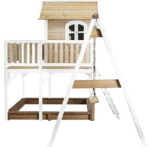 Houten speeltoren met schommel en zandbak