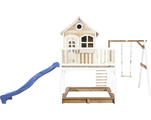 Speelhuis met glijbaan, schommel en zandbak voor de tuin