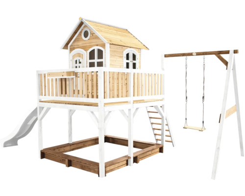 AXI Speelhuis Liam met enkele schommel en witte glijbaan 541x277x291 cm Speelhuis met glijbaan, zandbak en schommel voor de tuin