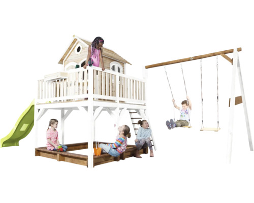 Speeltuin met speelhuisje, glijbaan, zandbak en schommel voor kinderen