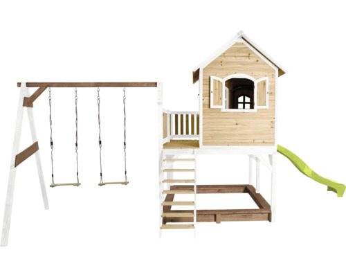 Speelhuis met schommel en glijbaan voor de tuin