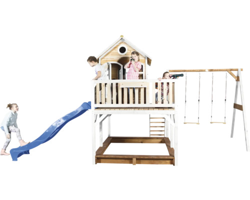 Speelhuis met glijbaan, schommel en zandbak voor kinderen