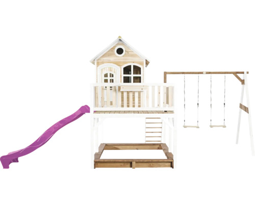 Speelhuis met glijbaan, schommel en zandbak