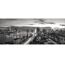 Panoramische opname van een stadsgezicht met gebouwen, bruggen en een rivier