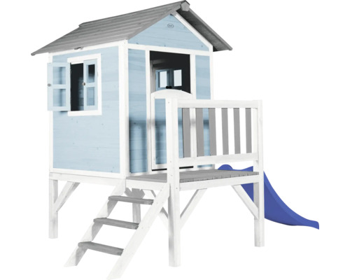 AXI Speelhuis Lodge XL caribisch blauw met blauwe glijbaan 240x167x189 cm Houten speelhuis met glijbaan en trap